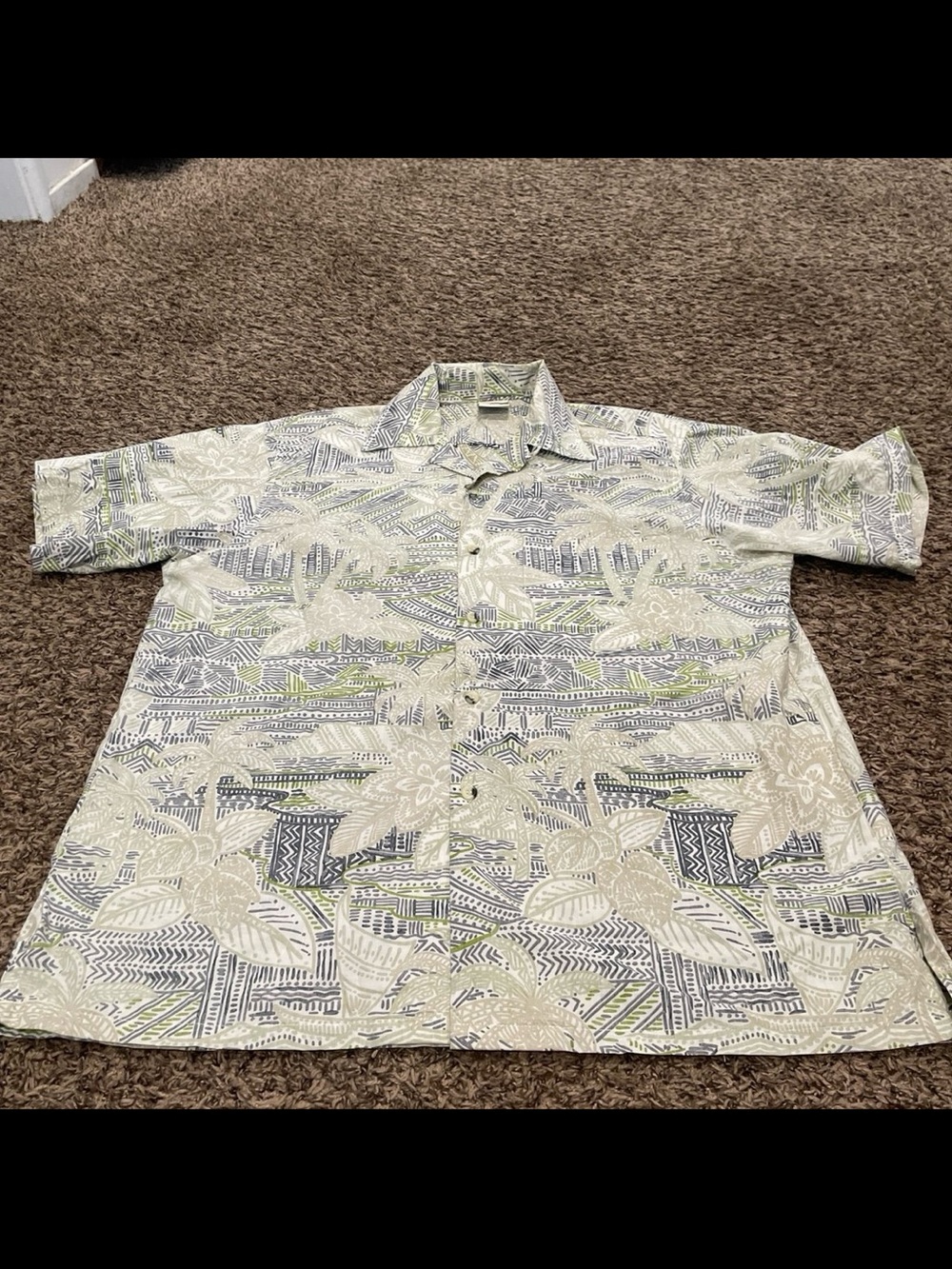 Go, barefoot palm tree print Hawaiian button down Sherman’s large